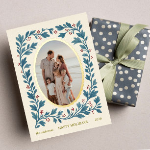 Elegante Botanische Familie Foto Vakantiekaart Folie Feestdagenkaart