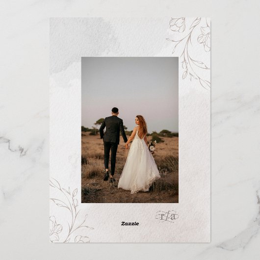 Elegante Botanische Fancy Script Trouwfoto Folie Uitnodiging (Achterkant)