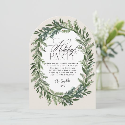 Elegante botanische feestdag kerstboog kaart (Staand voorkant)