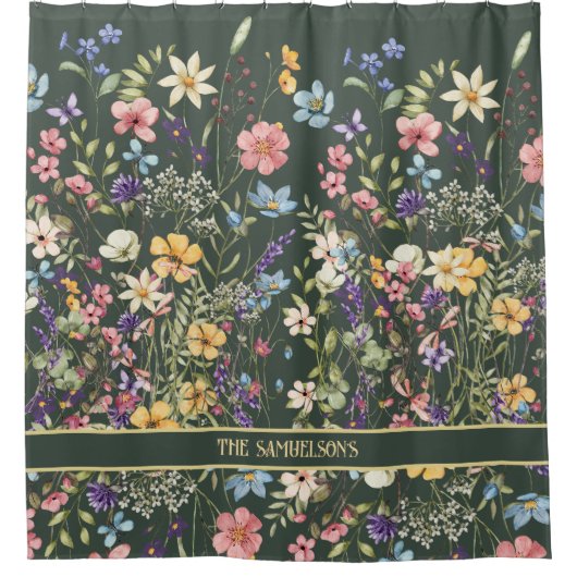 Elegante botanische flora op Sage Green Douchegordijn (Voorkant)