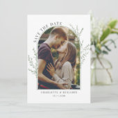 Elegante botanische foto bruiloft save the date (Staand voorkant)