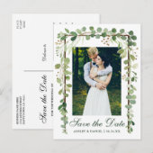 Elegante botanische foto groen Bewaar de datum Aankondigingskaart (Voorkant / Achterkant)