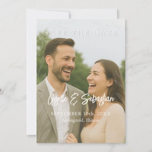 Elegante botanische foto Romantisch script Save The Date (Voorkant)