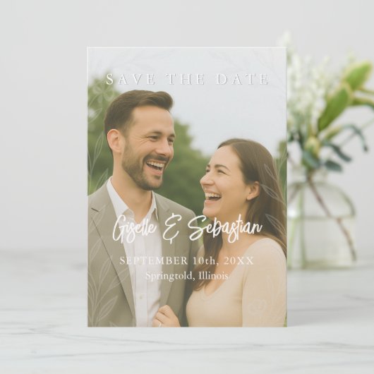 Elegante botanische foto Romantisch script Save The Date (Staand voorkant)