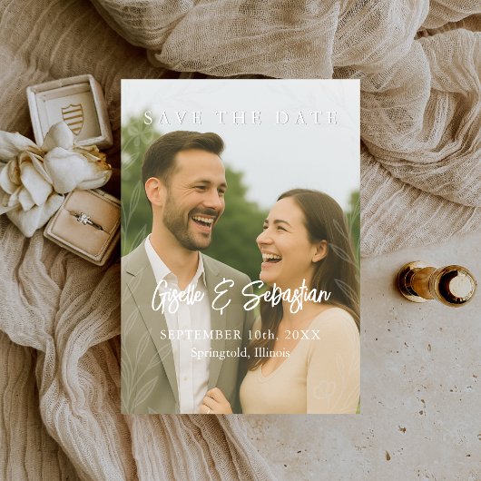 Elegante botanische foto Romantisch script Save The Date