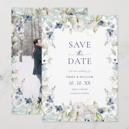 Elegante botanische foto save the date (Voorkant / Achterkant)