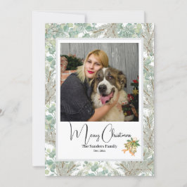 Elegante botanische foto vintage kerst wit feestdagenkaart