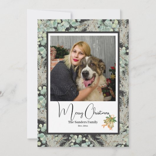 Elegante botanische foto vintage Kerstmis DGrey Feestdagenkaart (Voorkant)