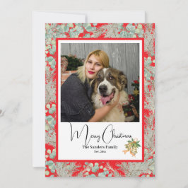 Elegante botanische foto vintage Kerstmis Rood Feestdagenkaart