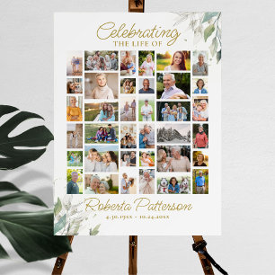 Elegante Botanische Fotocollage Begrafenis Welkom Poster