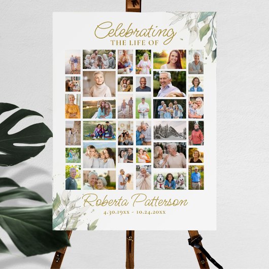 Elegante Botanische Fotocollage Begrafenis Welkom Poster