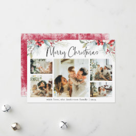 Elegante botanische fotocollage rode kerst feestdagenkaart