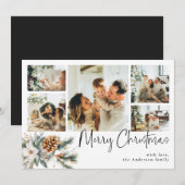 Elegante Botanische & Fotocollage Zwarte Kerst Feestdagenkaart (Voorkant / Achterkant)