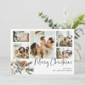 Elegante Botanische & Fotocollage Zwarte Kerst Feestdagenkaart (Staand voorkant)