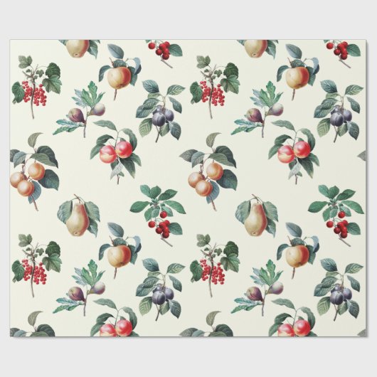 Elegante Botanische  Fruit op Wit Cadeaupapier (Vlak)