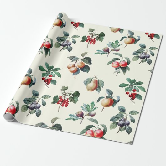 Elegante Botanische  Fruit op Wit Cadeaupapier (Uitgerold)