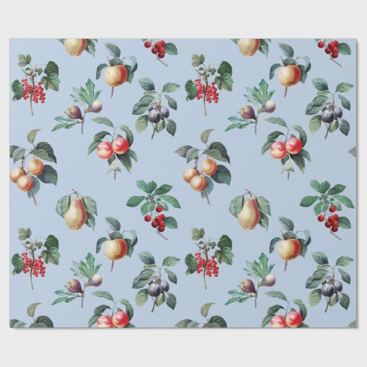 Elegante Botanische  Fruit Soft Blue Cadeaupapier (Vlak)