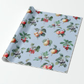 Elegante Botanische  Fruit Soft Blue Cadeaupapier (Uitgerold)