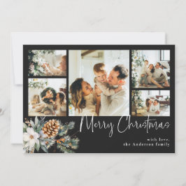 Elegante botanische gebladerte & foto Black Christ Feestdagenkaart