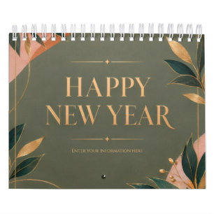 Elegante botanische gelukkig nieuwjaarwens kalender