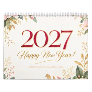 Elegante botanische gelukkig nieuwjaarwens slyte kalender