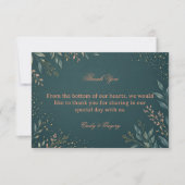 Elegante Botanische Goud Teal Bedankkaart (Voorkant)