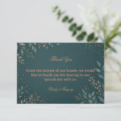 Elegante Botanische Goud Teal Bedankkaart (Staand voorkant)