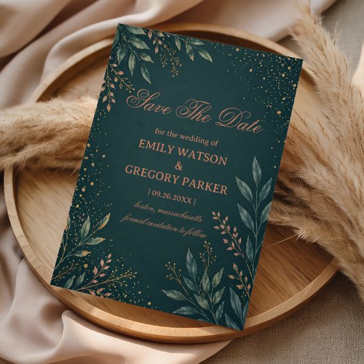 Elegante Botanische Goud Teal Save The Date
