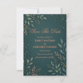 Elegante Botanische Goud Teal Save The Date (Voorkant)