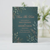 Elegante Botanische Goud Teal Save The Date (Staand voorkant)