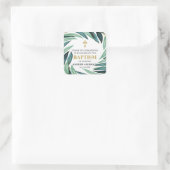 Elegante Botanische Gouden Jongen Doop Dank u Vierkante Sticker (Tas)