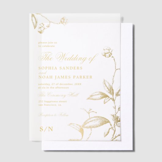 Elegante  botanische gouden kalligrafie bruiloft vellum uitnodigingen (Offset)