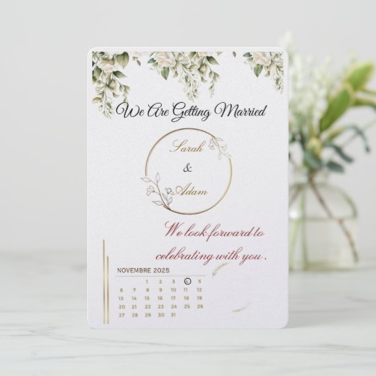 Elegante botanische gouden lijst save the date kaa kaart (Staand voorkant)