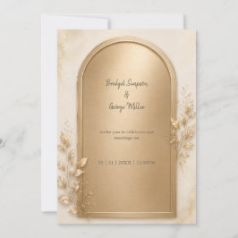 Elegante botanische gouden metalen trouwboog kaart