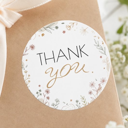 Elegante botanische gouden script bedankt ronde sticker