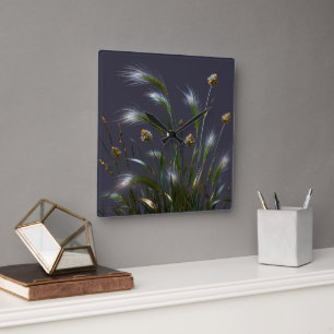 "Elegante botanische gras wandklok" Vierkante Klok