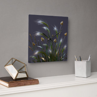 "Elegante botanische gras wandklok" Vierkante Klok