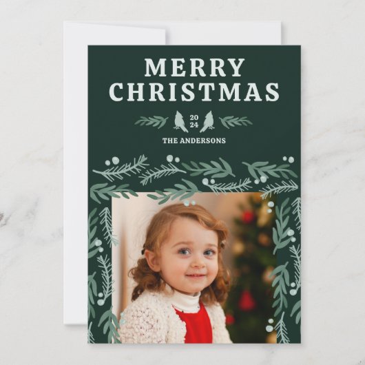 Elegante botanische grens kardinaal Kerstmis Feestdagenkaart (Voorkant)