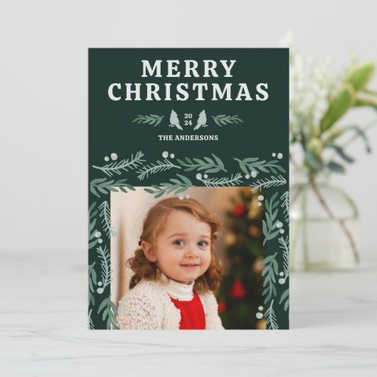 Elegante botanische grens kardinaal Kerstmis Feestdagenkaart (Staand voorkant)