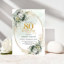 Elegante botanische groen 80ste verjaardagsuitnodi
