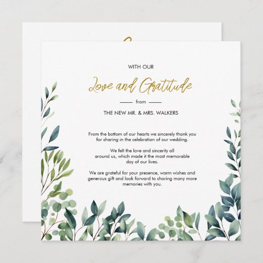 Elegante botanische groen bladeren Bruiloft Bedankkaart (Voorkant / Achterkant)