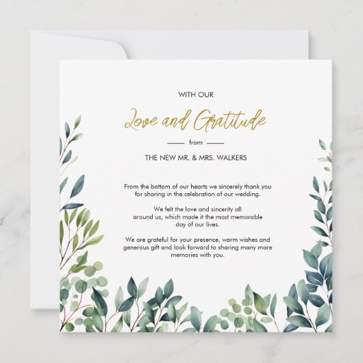 Elegante botanische groen bladeren Bruiloft Bedankkaart (Voorkant)