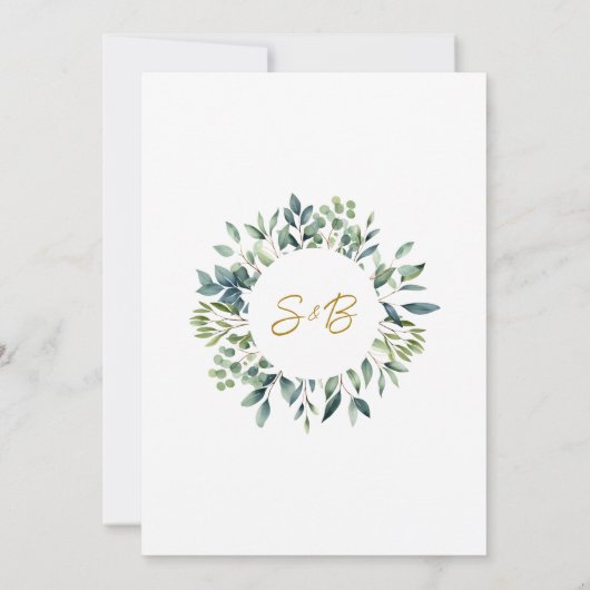Elegante botanische groen bladeren Bruiloft Kaart (Achterkant)
