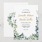 Elegante botanische groen bladeren Bruiloft Kaart (Voorkant / Achterkant)