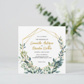 Elegante botanische groen bladeren Bruiloft Kaart (Staand voorkant)