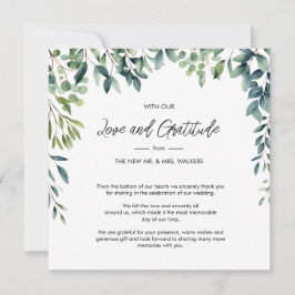 Elegante botanische groen bladeren Foto Bruiloft Bedankkaart