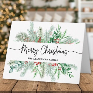 Elegante botanische groen blij kerstfeest feestdagen kaart