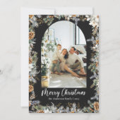Elegante botanische groen & boog zwarte kerst feestdagenkaart (Voorkant)