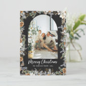 Elegante botanische groen & boog zwarte kerst feestdagenkaart (Staand voorkant)