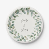 Elegante botanische groen bruiloft papier Borden Papieren Bordje (Voorkant)